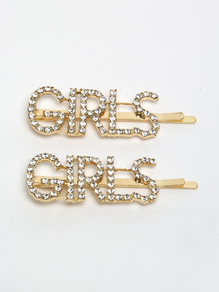 YouBella Women Gold-Toned & White Set of 2 Embellished Bobby Pins