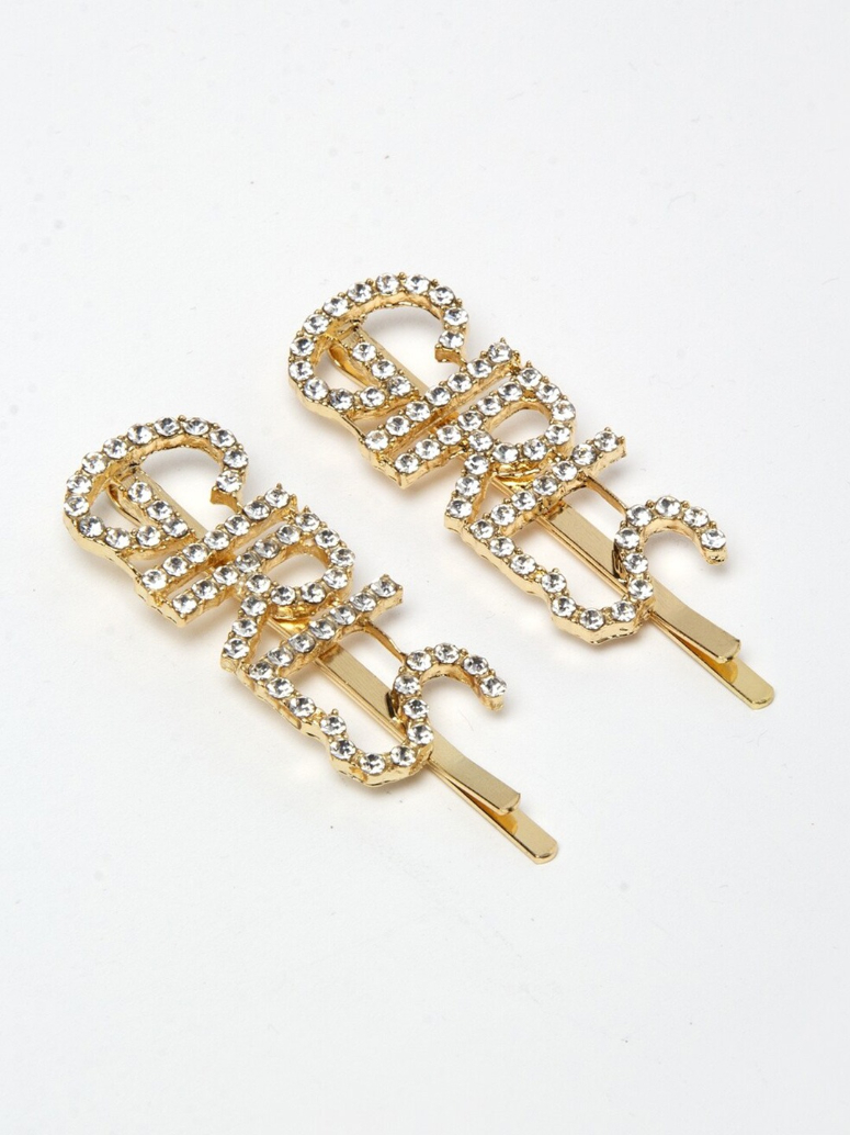 YouBella Women Gold-Toned & White Set of 2 Embellished Bobby Pins