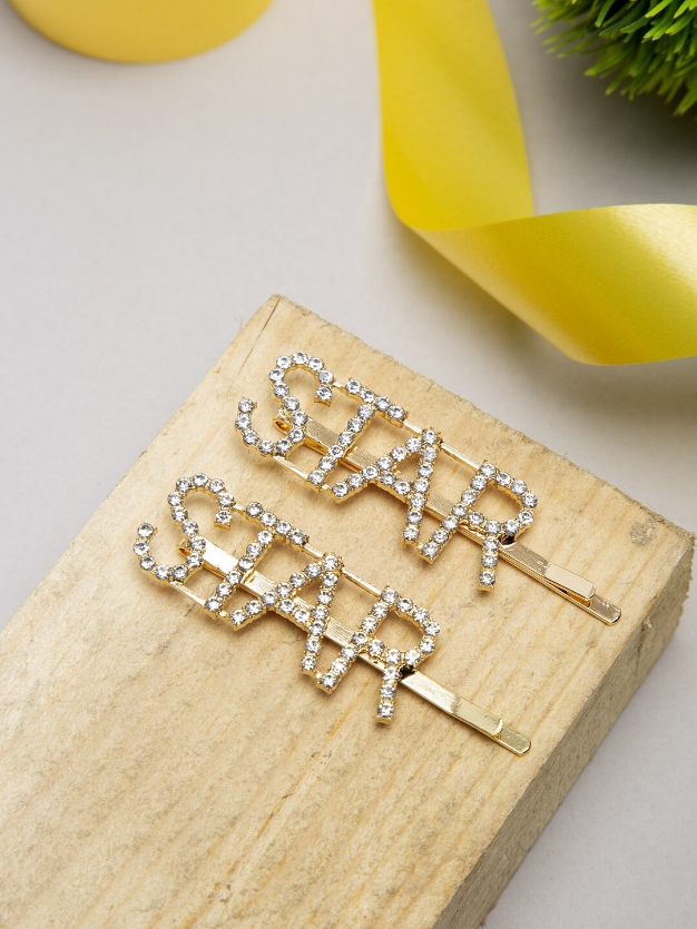 YouBella Gold-Toned & White Set of 2 Embellished Bobby Pins