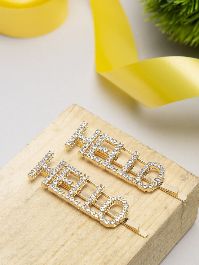 YouBella Gold-Toned & White Set of 2 Embellished Bobby Pins