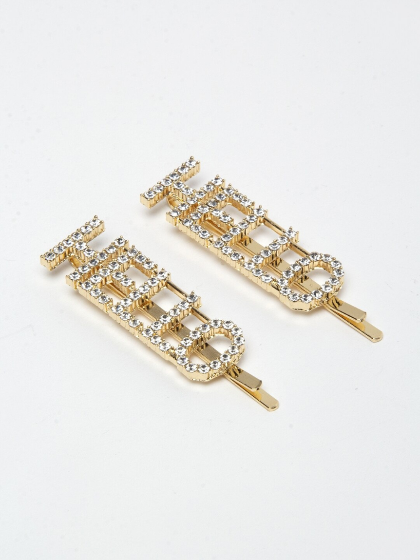 YouBella Gold-Toned & White Set of 2 Embellished Bobby Pins