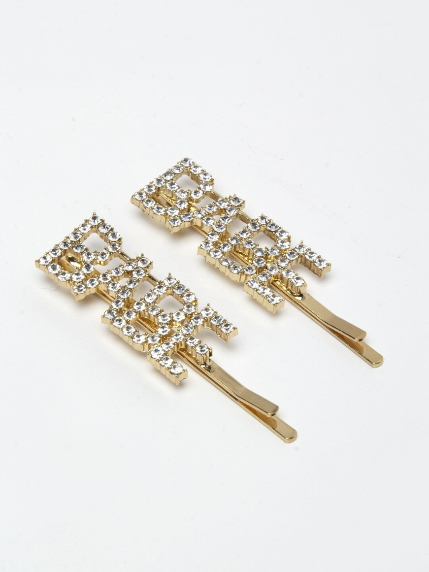 YouBella Gold-Toned & White Set of 2 Embellished Bobby Pins