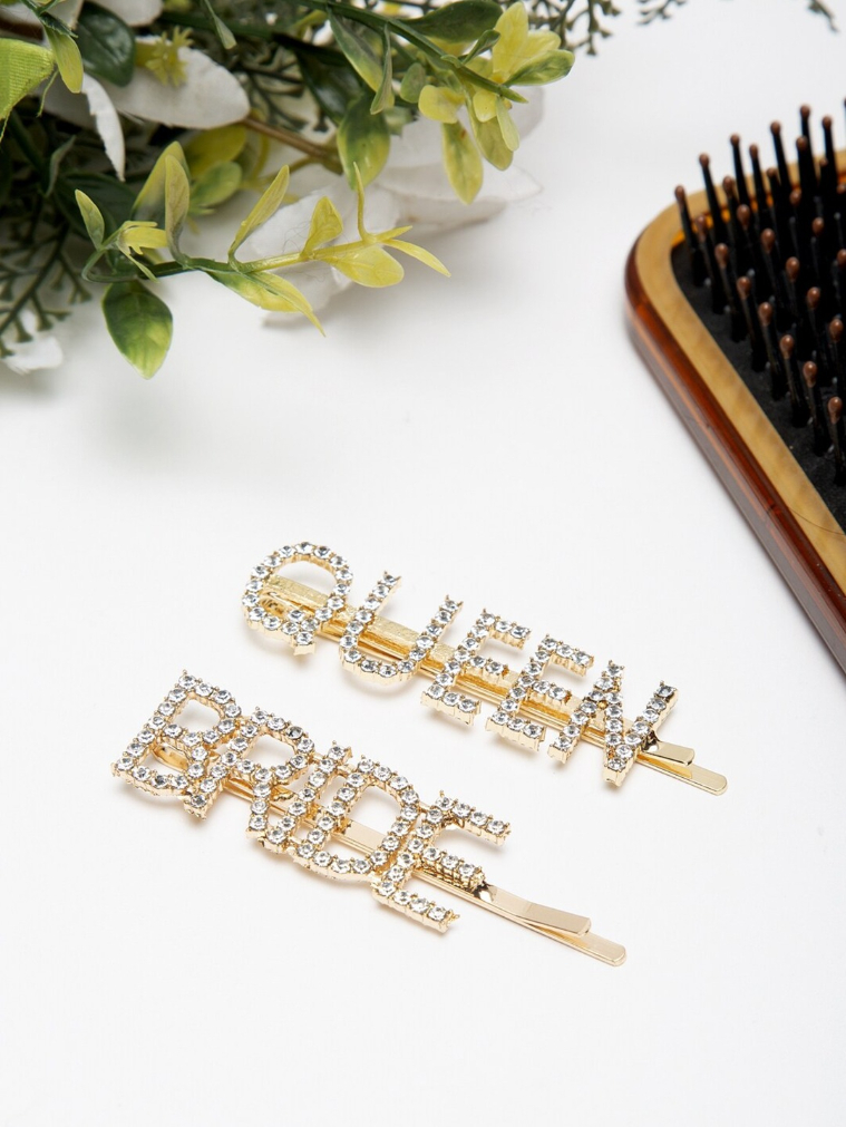 YouBella Women Gold & White Set of 2 Embellished Hair Accessory Set