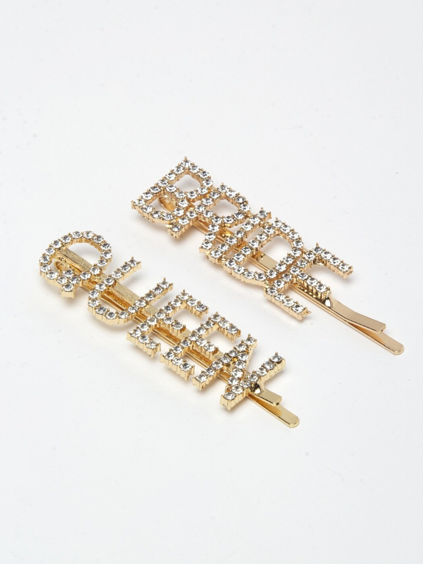 YouBella Women Gold & White Set of 2 Embellished Hair Accessory Set