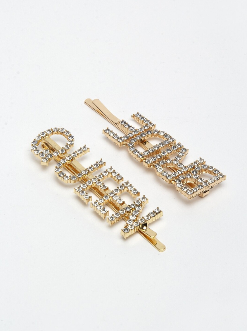 YouBella Women Gold & White Set of 2 Embellished Hair Accessory Set