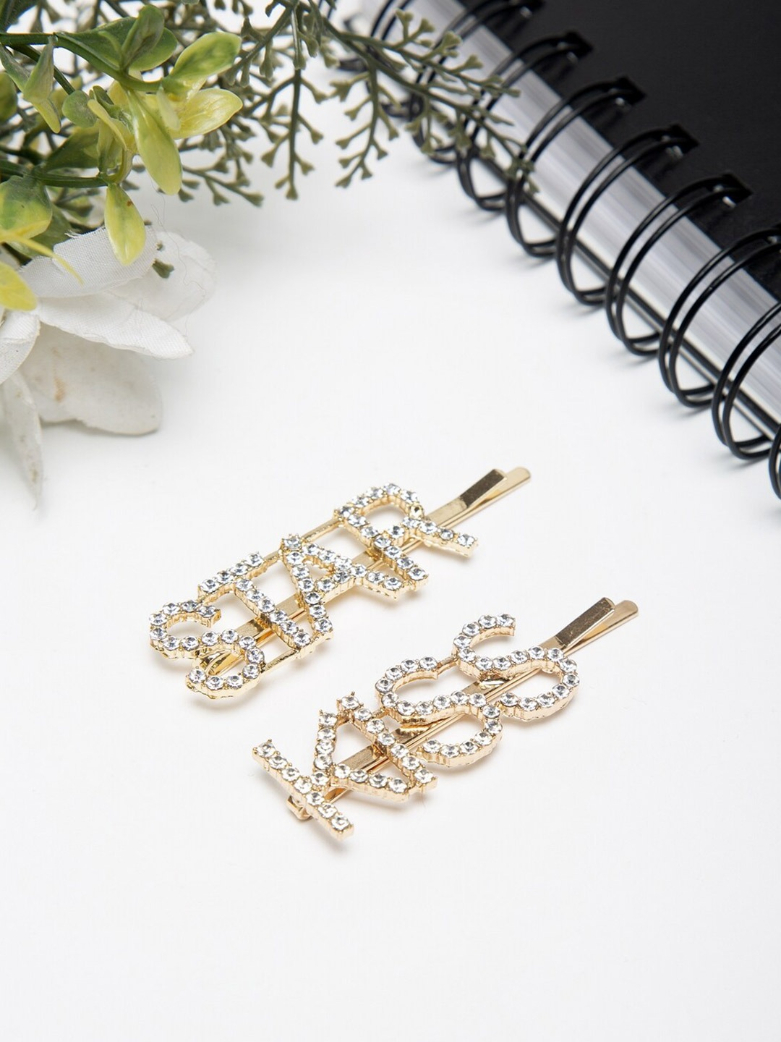 YouBella Set of 2 Gold-Toned & White Embellished Bobby Pins