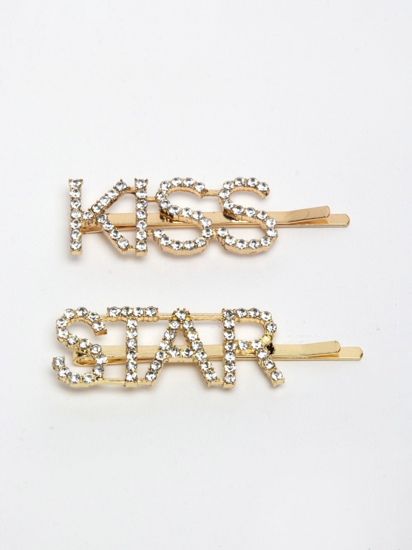 YouBella Set of 2 Gold-Toned & White Embellished Bobby Pins