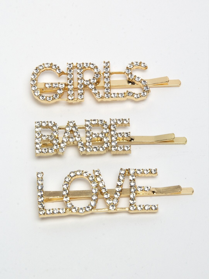 YouBella Gold-Toned & White Set of 3 Embellished Bobby Pins