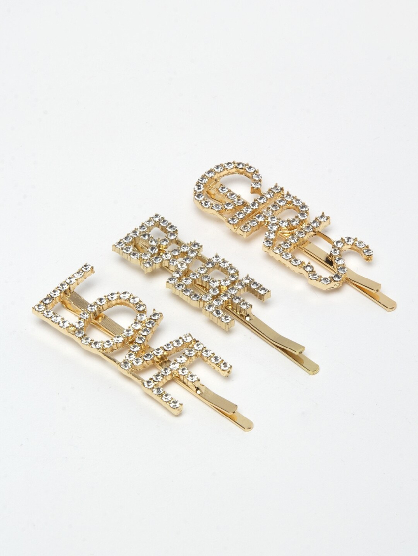 YouBella Gold-Toned & White Set of 3 Embellished Bobby Pins