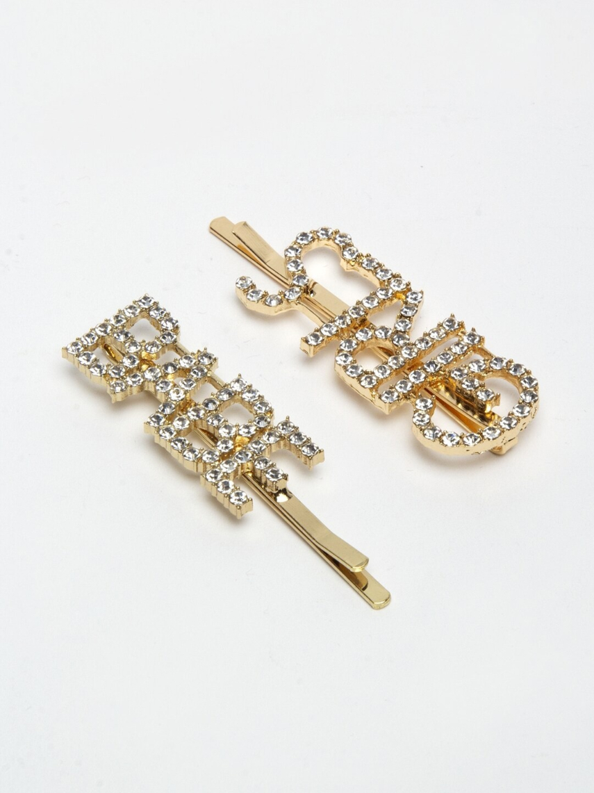 YouBella Gold-Toned & White Set of 3 Embellished Bobby Pins