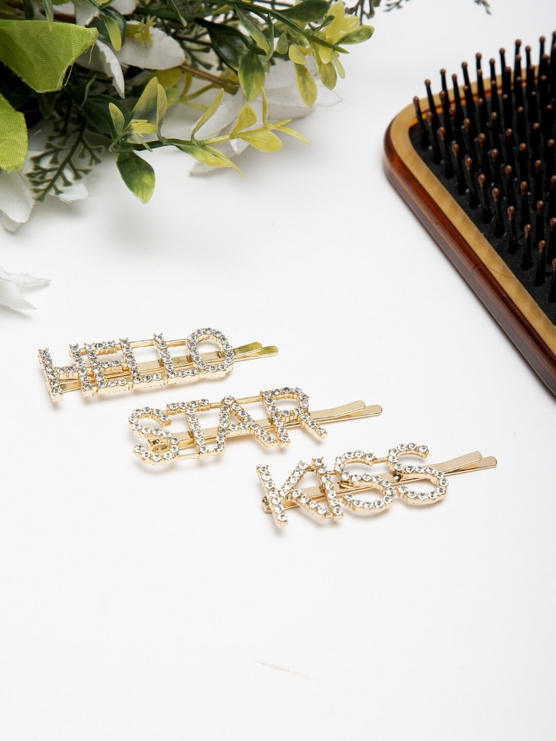 YouBella Women Gold-Toned & White Set of 3 Embellished Bobby Pins