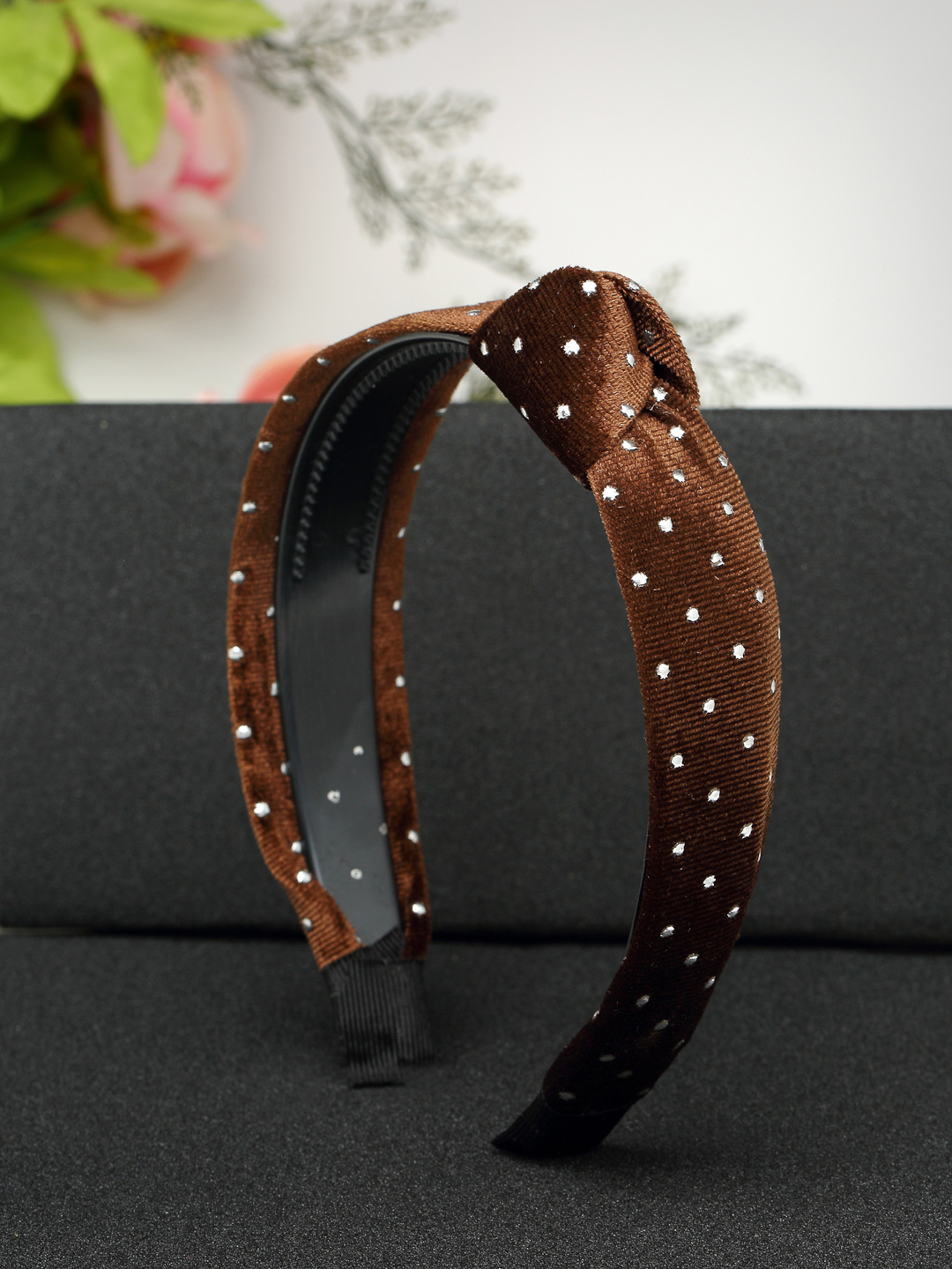 YouBella Jewellery Fabric and Plastic Hair Band Head Band for Girls and Women (Brown)