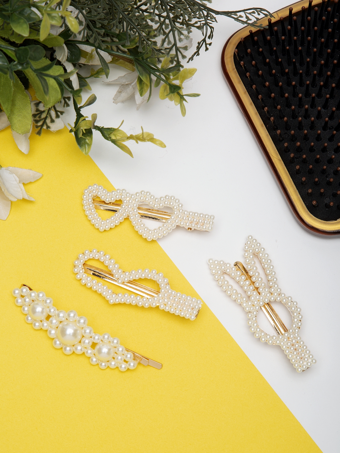 YouBella Jewellery Hair Accessories Stylish Combo of 4 Pearl Hair Pin Hair Clip for Girls and Women (White) (Style 1)