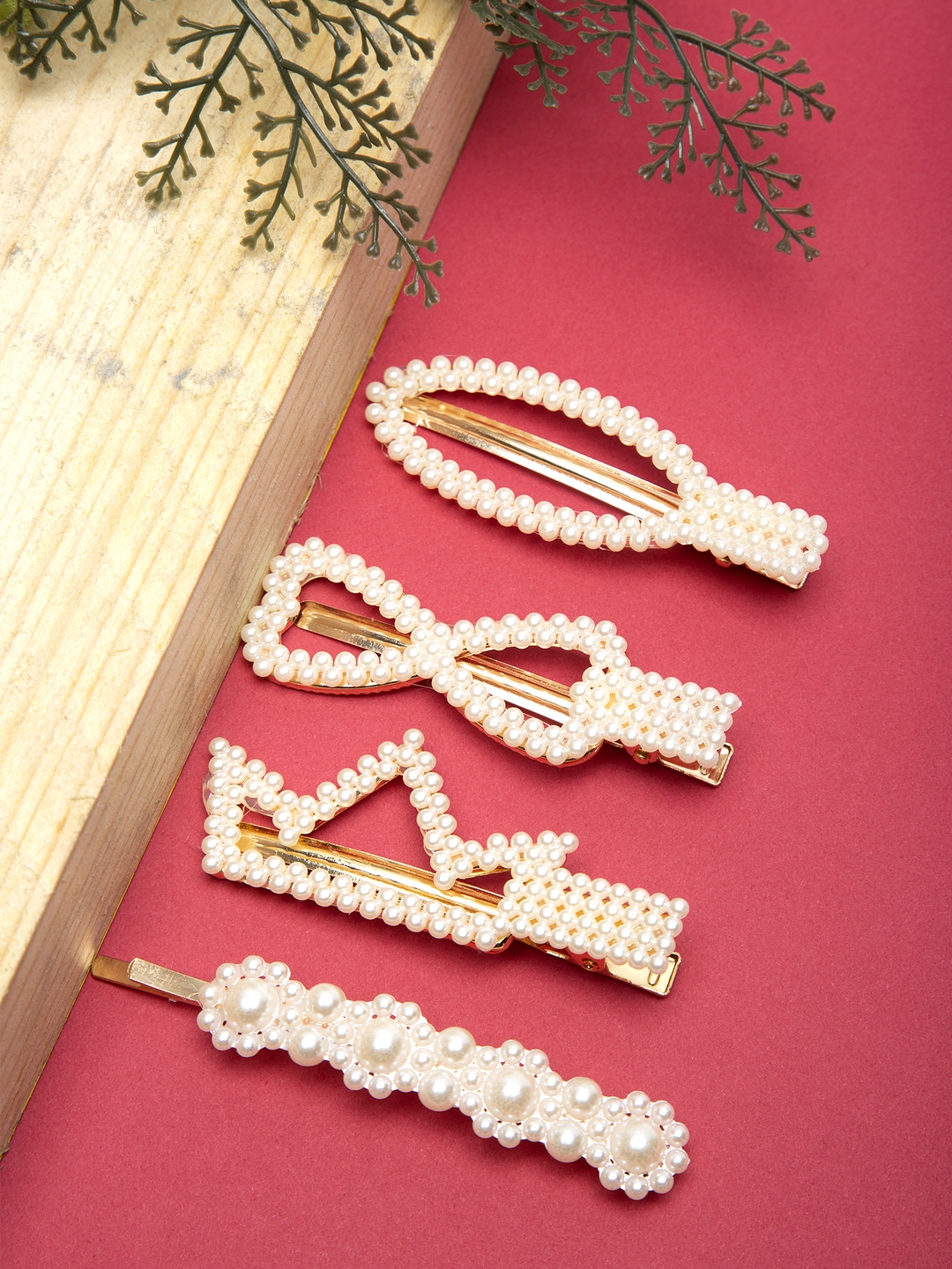YouBella Jewellery Hair Accessories Stylish Combo of 4 Pearl Hair Pin Hair Clip for Girls and Women (White) (Style 2)