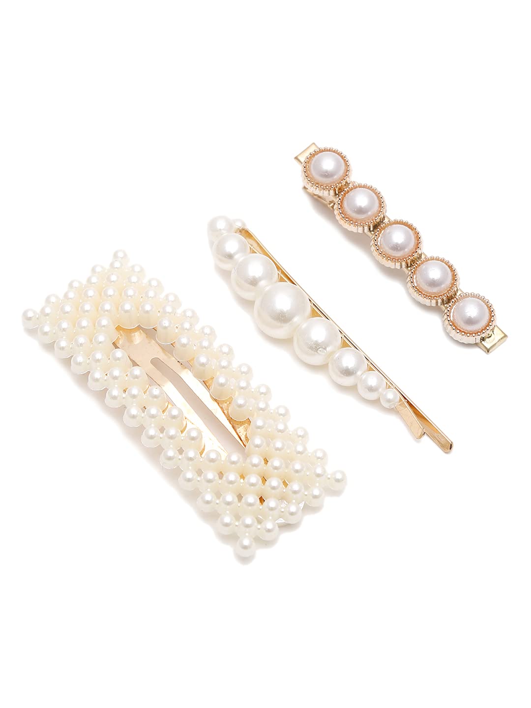 YouBella Jewellery Combo of 3 Hair Pins/Hair Clips for Girls and Women (White) (YBHAIR_41613)