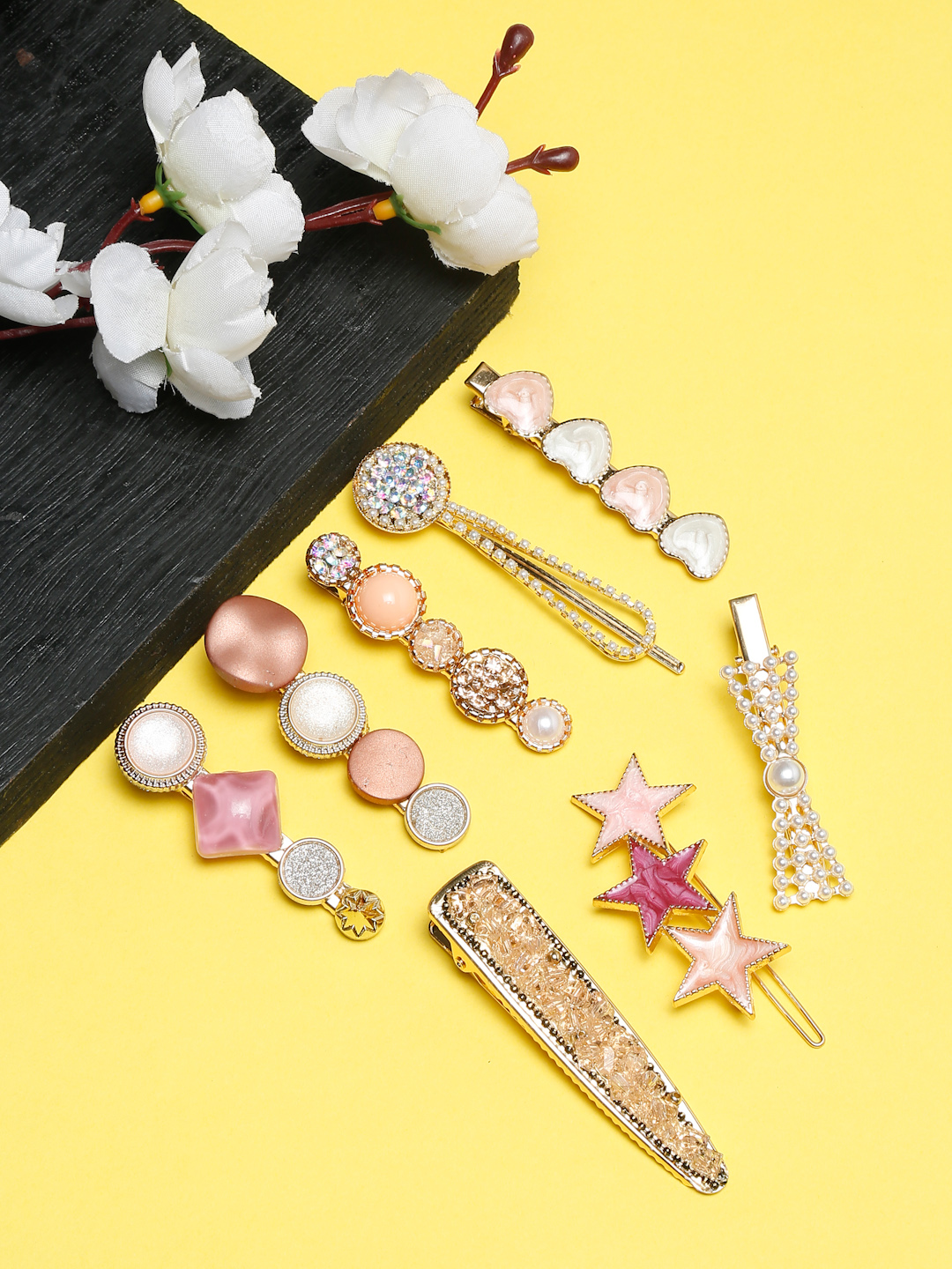 YouBella Fashion Jewellery Gold Plated Combo of 8 Hair clips Hair Pins for Girls and Women (Pink) (YBHAIR_41690)