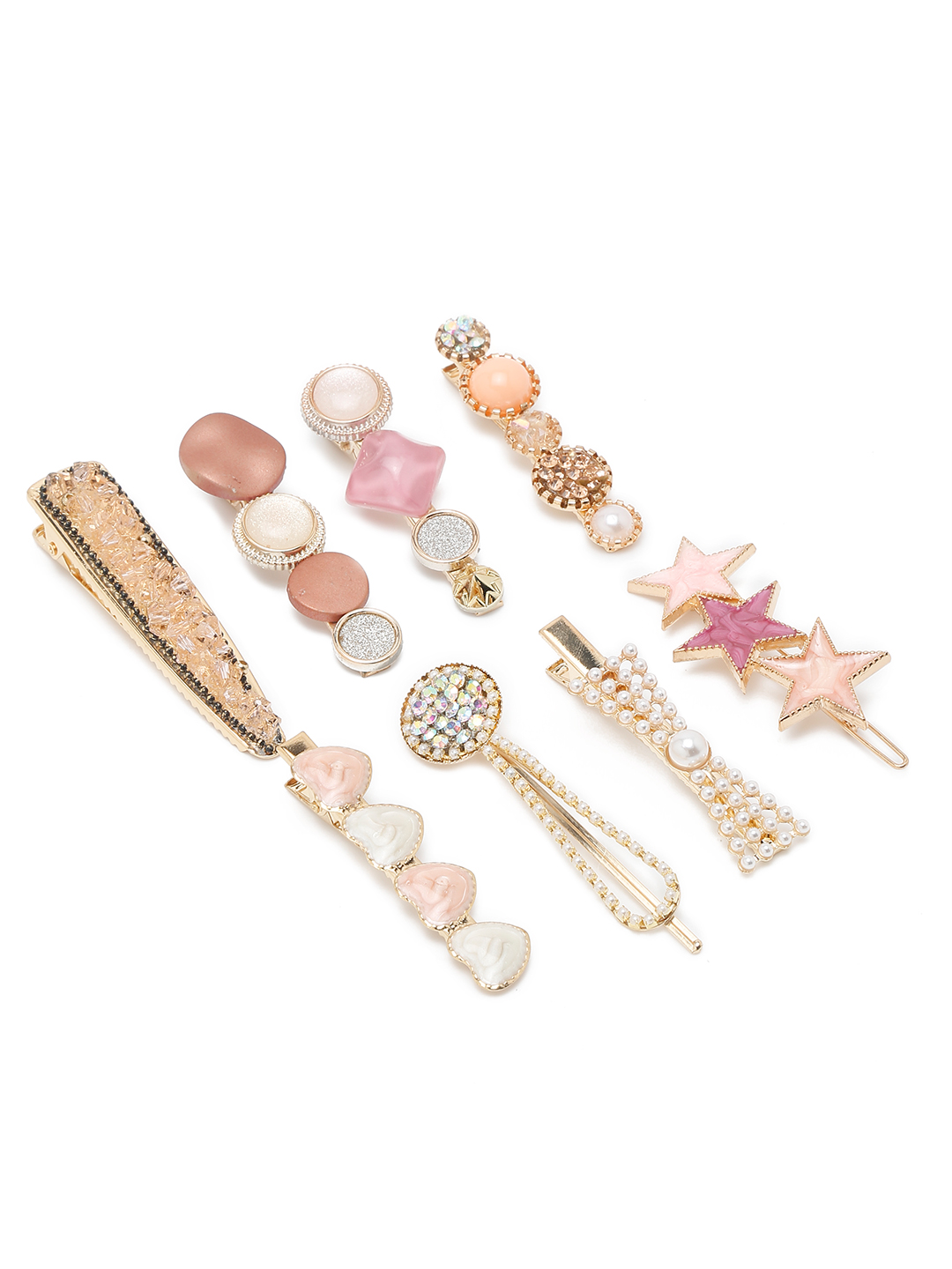 YouBella Fashion Jewellery Gold Plated Combo of 8 Hair clips Hair Pins for Girls and Women (Pink) (YBHAIR_41690)