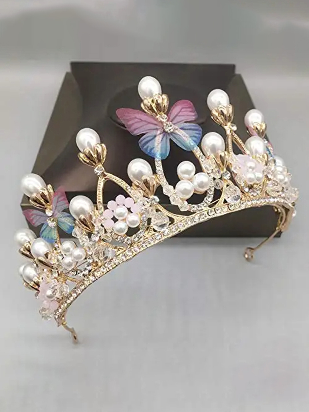 YouBella Jewellery for Women Celebrity Inspired Gold Plated Floral Tiara Hair Band Hair Accessories for Girls and Women (YBHAIR_41696) (Multi-Color)