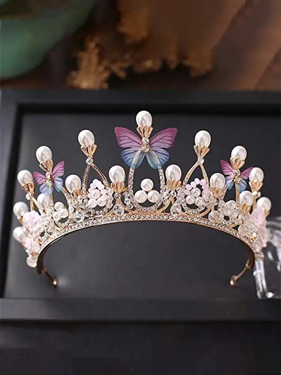 YouBella Jewellery for Women Celebrity Inspired Gold Plated Floral Tiara Hair Band Hair Accessories for Girls and Women (YBHAIR_41696) (Multi-Color)