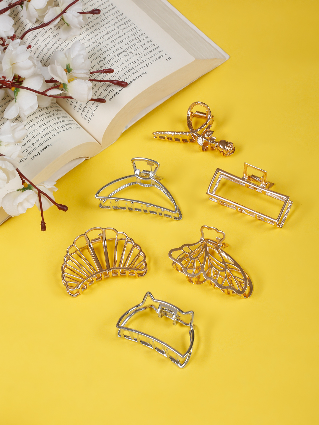 YouBella Jewellery for Women Stylish Combo of 6 Gold Plated Hair Accessories Hair Clutchers for Women and Girls���