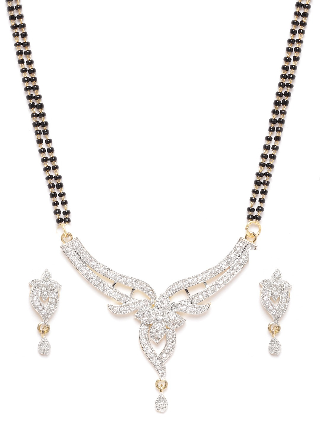 YouBella Black Gold-Plated Beaded  Stone-Studded Mangalsutra  Earrings Set