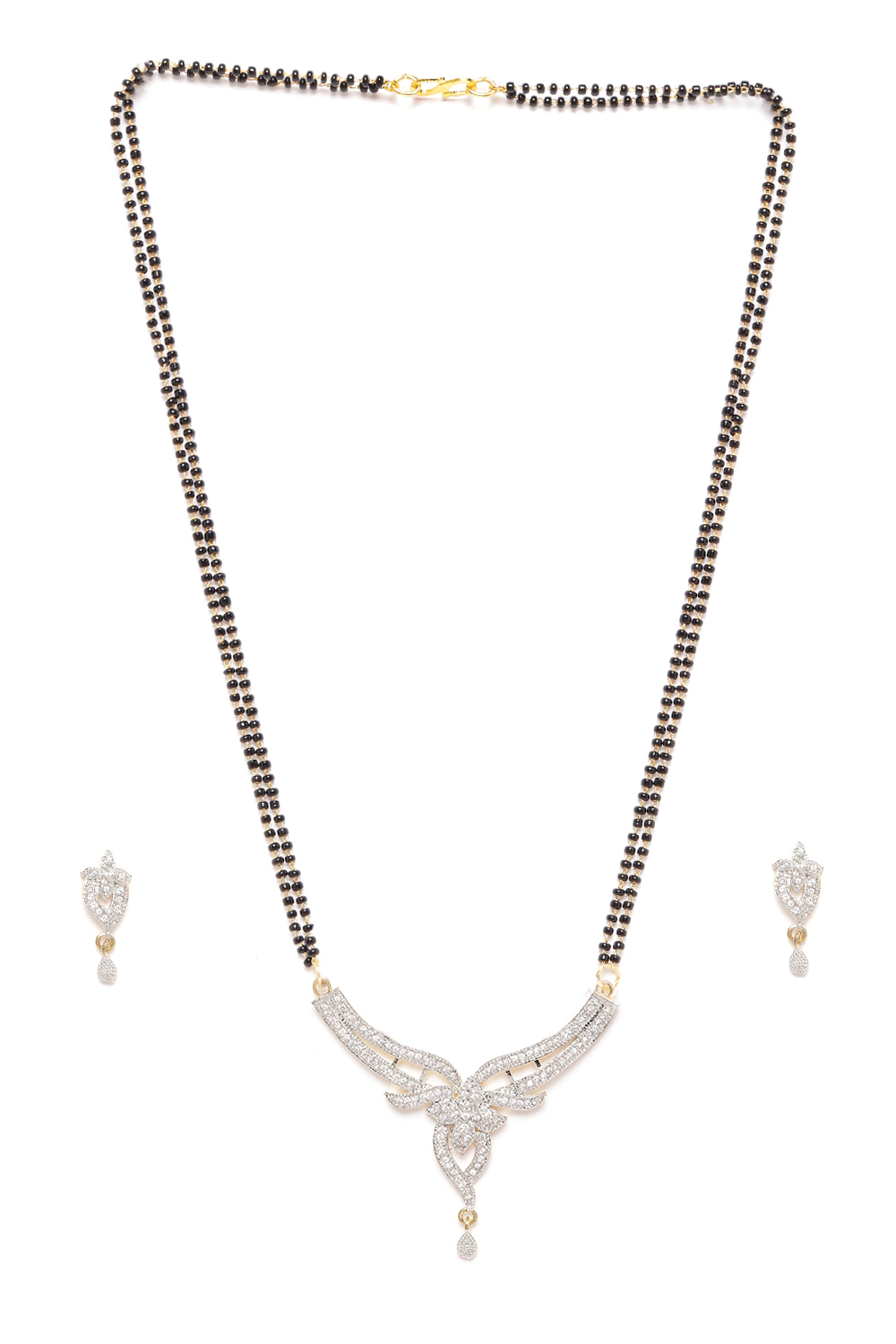 YouBella Black Gold-Plated Beaded  Stone-Studded Mangalsutra  Earrings Set