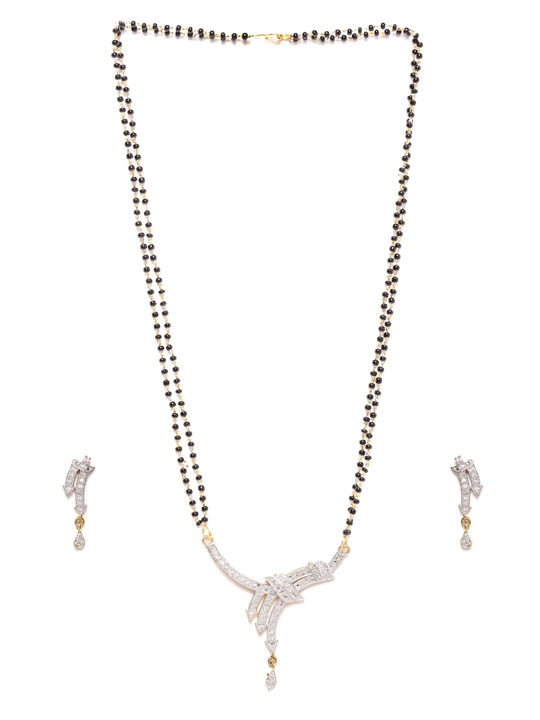 YouBella Black Gold-Plated Stone-Studded  Beaded Mangalsutra with Earrings