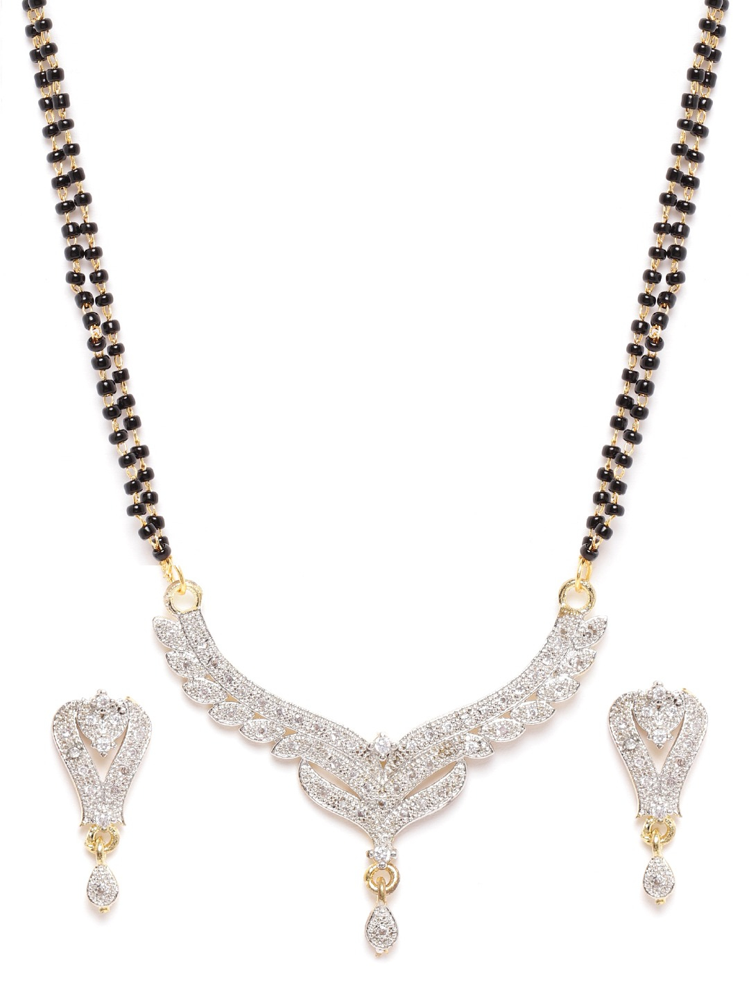 YouBella Black Gold-Plated Beaded  Stone-Studded Mangalsutra  Earrings Set