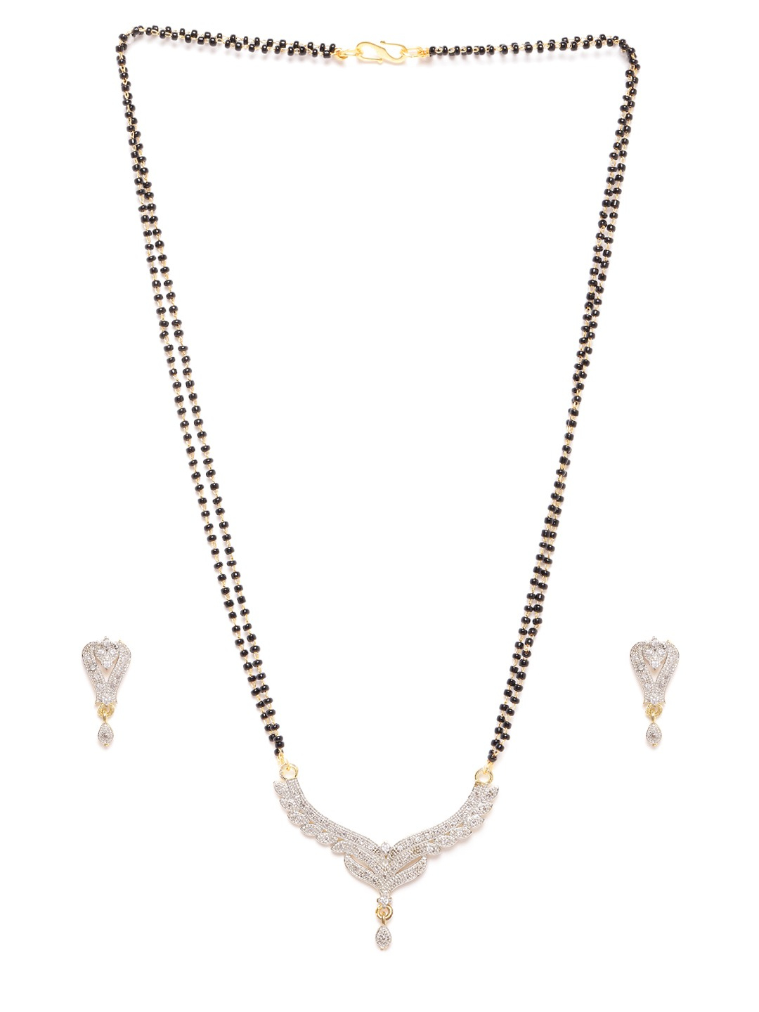 YouBella Black Gold-Plated Beaded  Stone-Studded Mangalsutra  Earrings Set