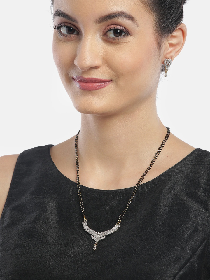 YouBella Black Gold-Plated Beaded  Stone-Studded Mangalsutra  Earrings Set