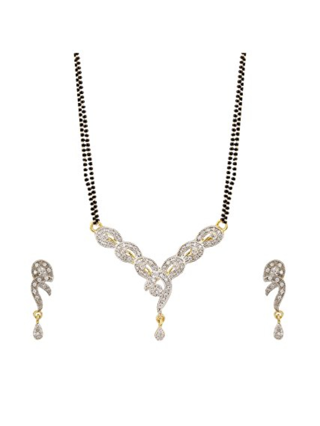YouBella Women's Pride American Diamond Gold Plated Mangalsutra Pendant with Chain and Earrings for Women