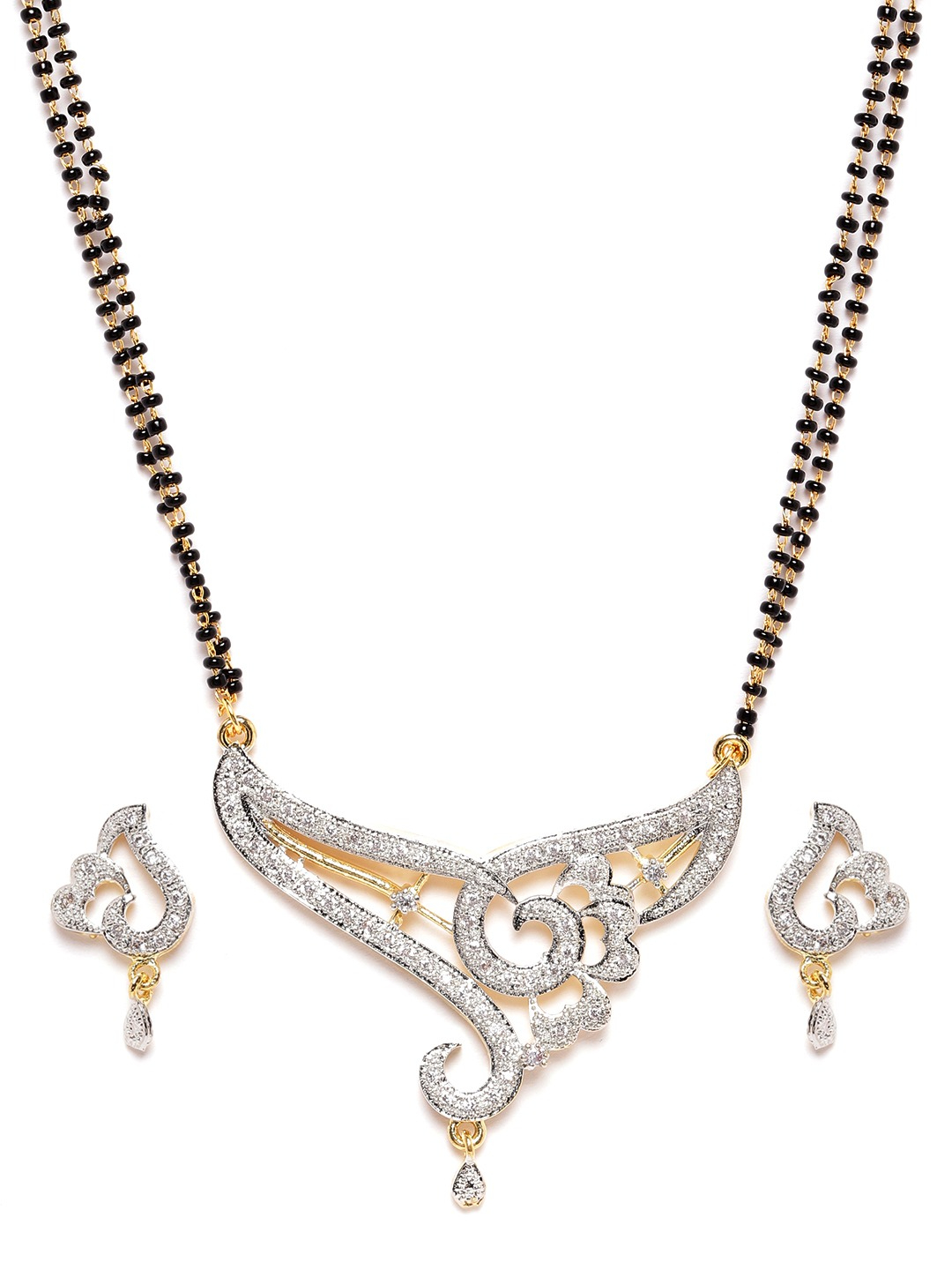 YouBella Black Gold-Plated Beaded  Stone-Studded Mangalsutra  Earrings Set