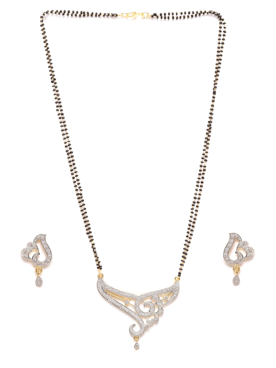 YouBella Black Gold-Plated Beaded  Stone-Studded Mangalsutra  Earrings Set