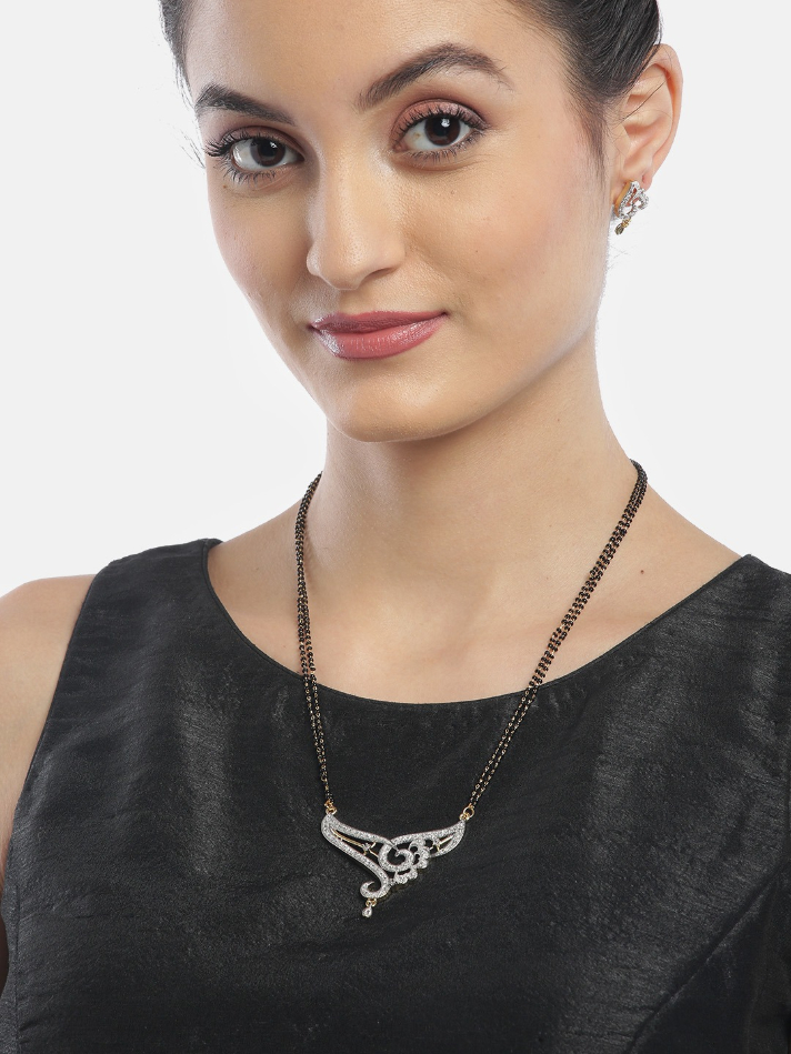 YouBella Black Gold-Plated Beaded  Stone-Studded Mangalsutra  Earrings Set