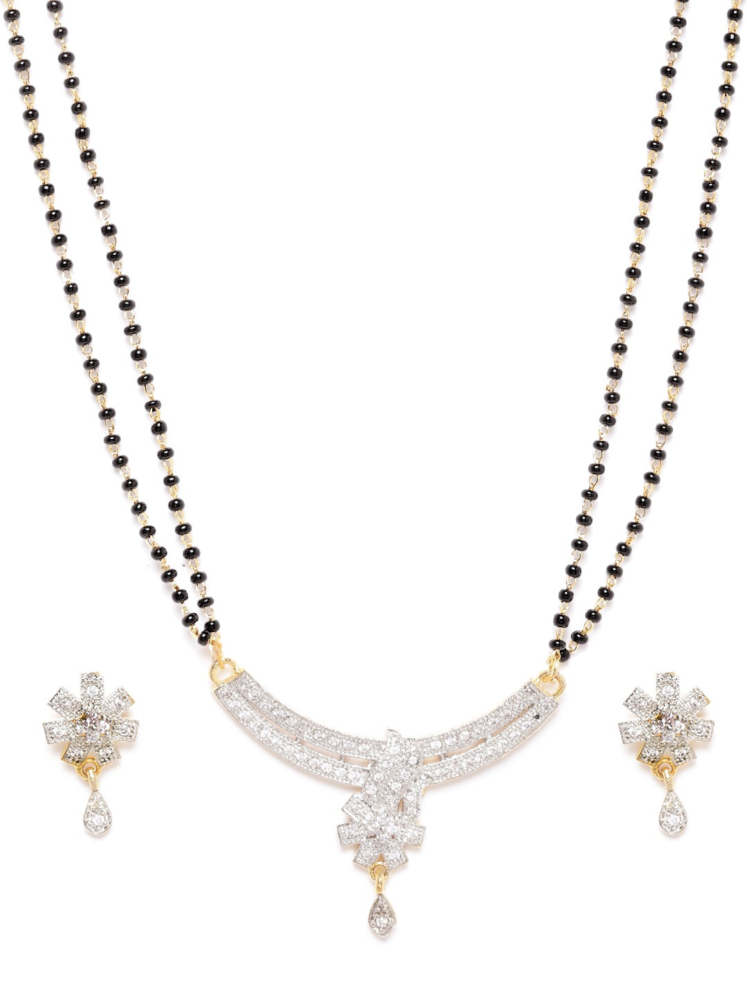 YouBella Black Gold-Plated Beaded  Stone-Studded Mangalsutra  Earrings Set