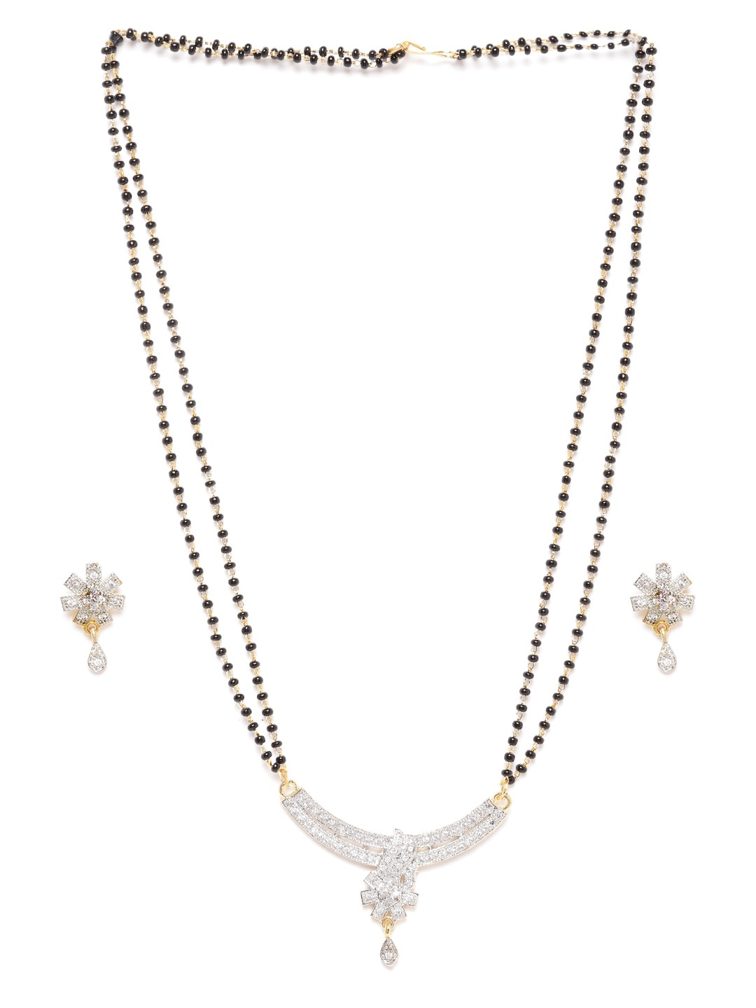 YouBella Black Gold-Plated Beaded  Stone-Studded Mangalsutra  Earrings Set