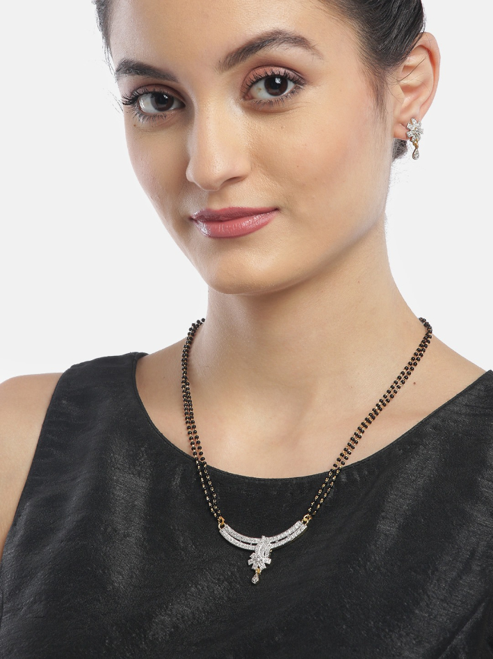 YouBella Black Gold-Plated Beaded  Stone-Studded Mangalsutra  Earrings Set