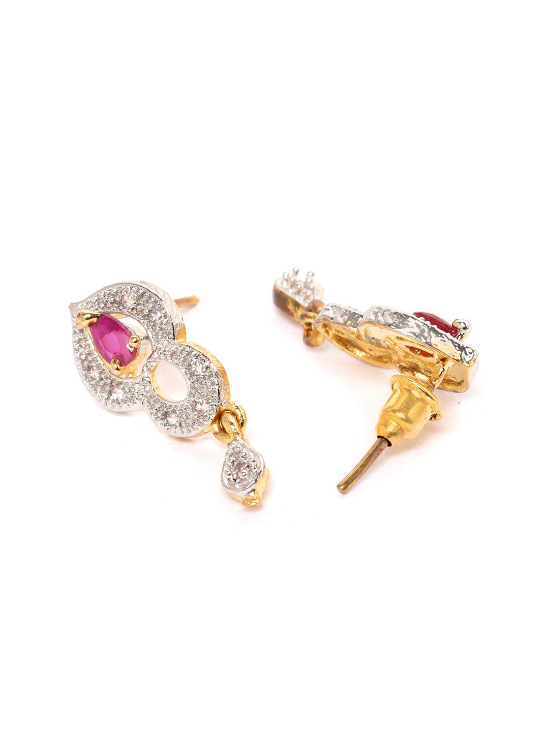 YouBella Black  Pink Gold-Plated Stone-Studded  Beaded Mangalsutra with Earrings
