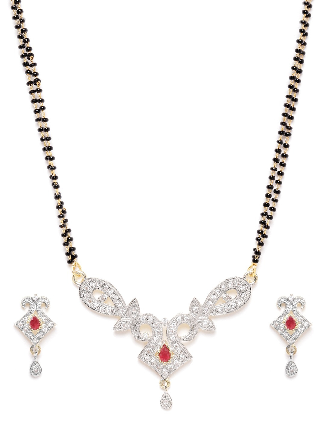 YouBella Black Gold-Plated Beaded  Stone-Studded Mangalsutra  Earrings Set