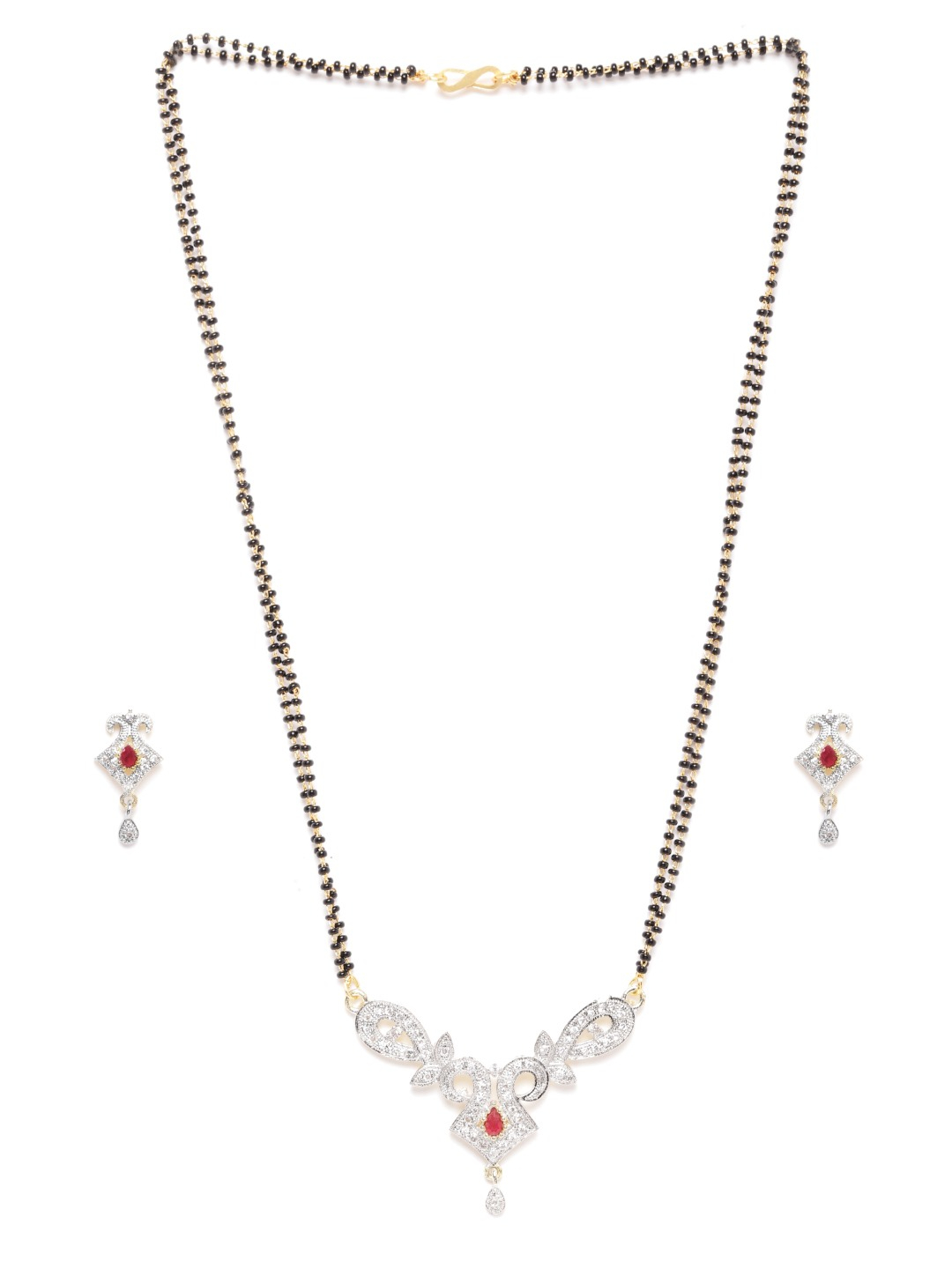 YouBella Black Gold-Plated Beaded  Stone-Studded Mangalsutra  Earrings Set