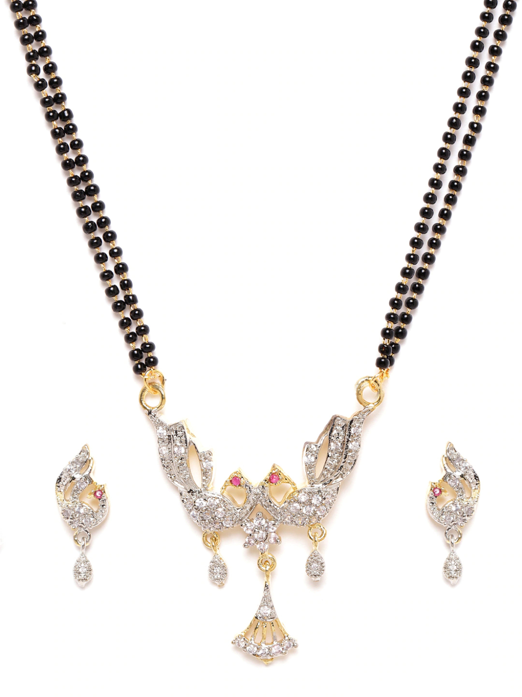 YouBella Black Gold-Plated Beaded  Stone-Studded Mangalsutra  Earrings Set