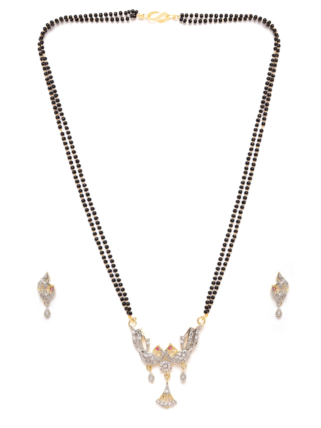 YouBella Black Gold-Plated Beaded  Stone-Studded Mangalsutra  Earrings Set