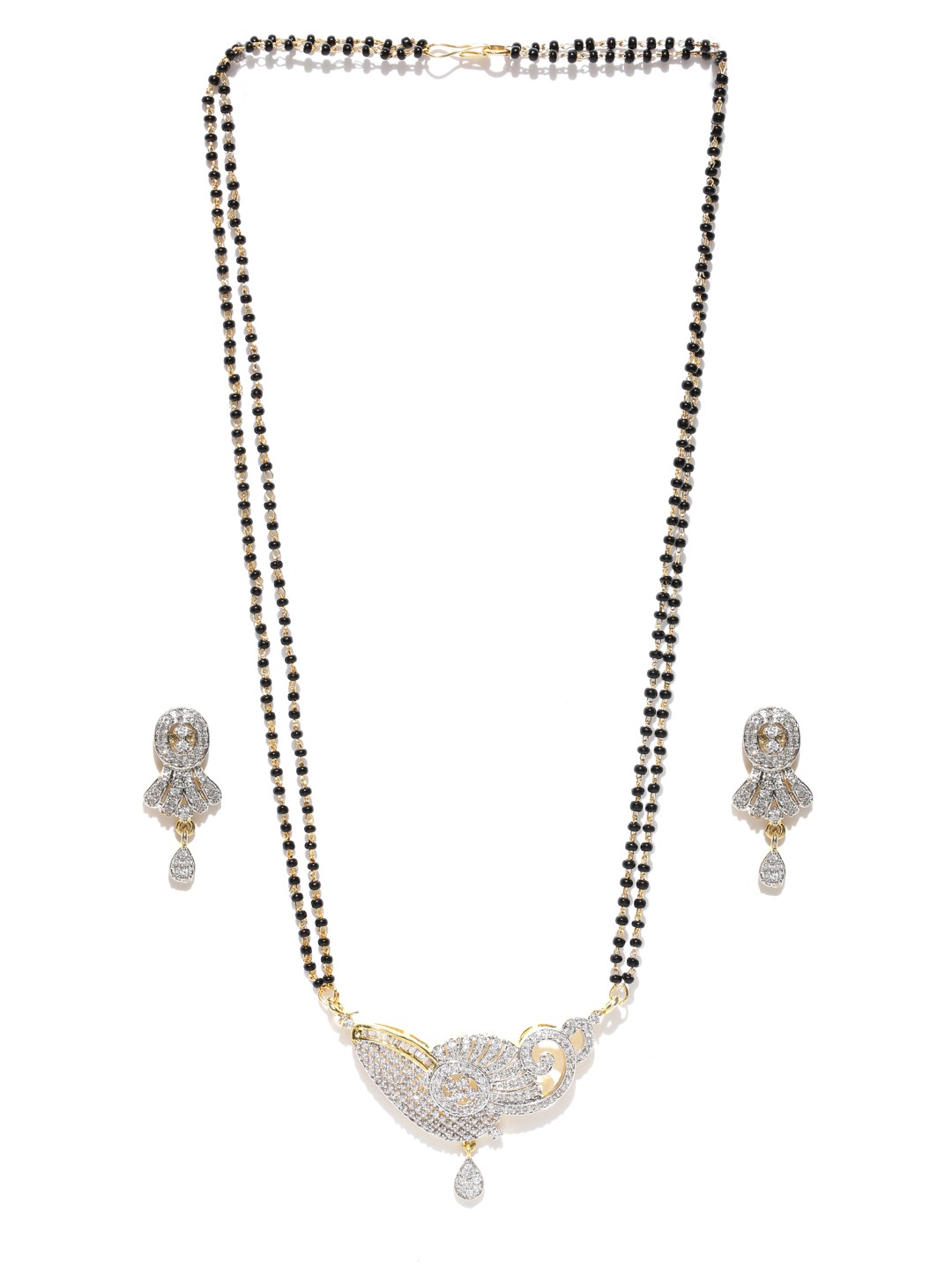 YouBella Women's Pride American Diamond Gold Plated Mangalsutra Pendant with Chain and Earrings for Women