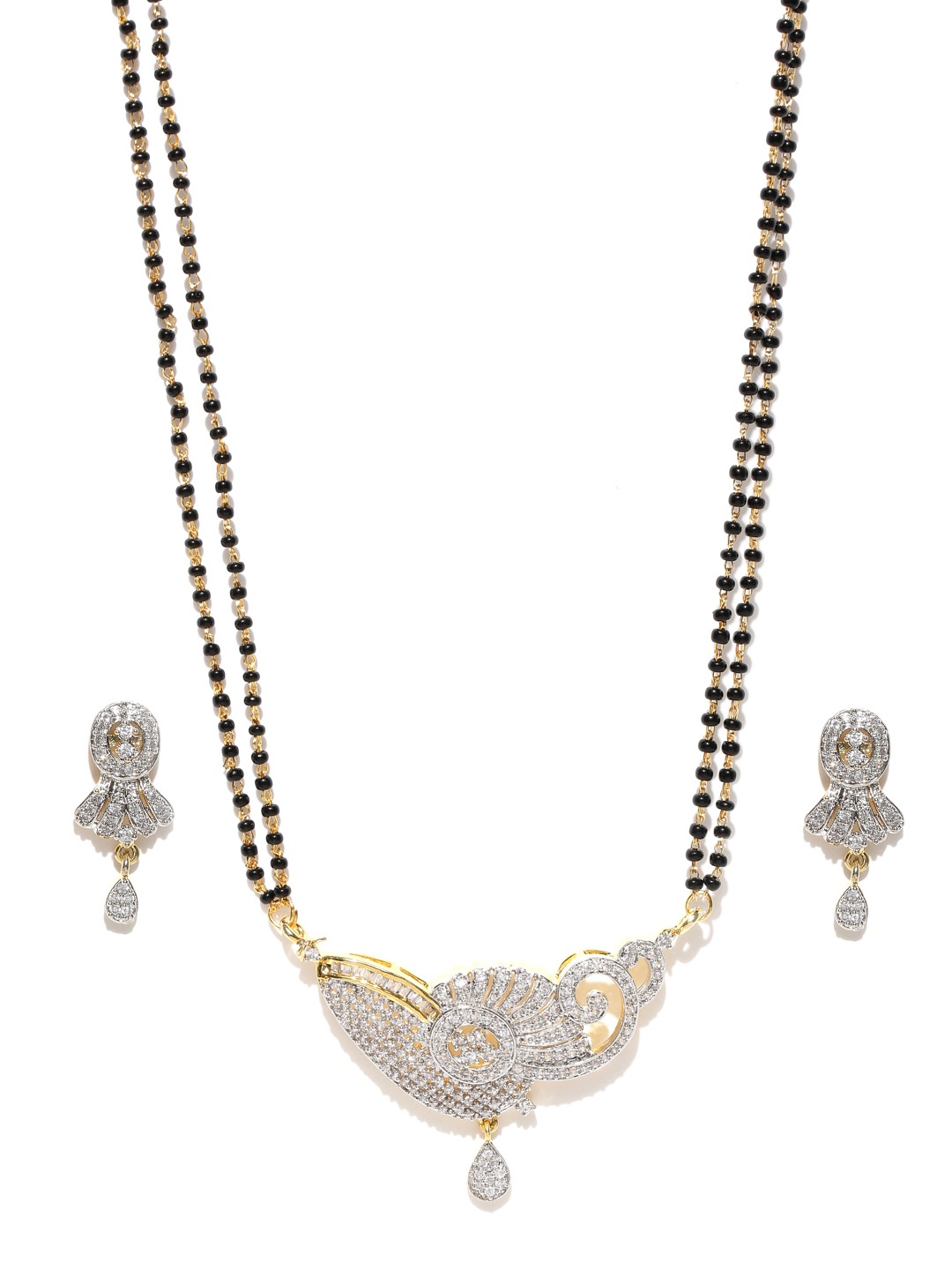 YouBella Women's Pride American Diamond Gold Plated Mangalsutra Pendant with Chain and Earrings for Women