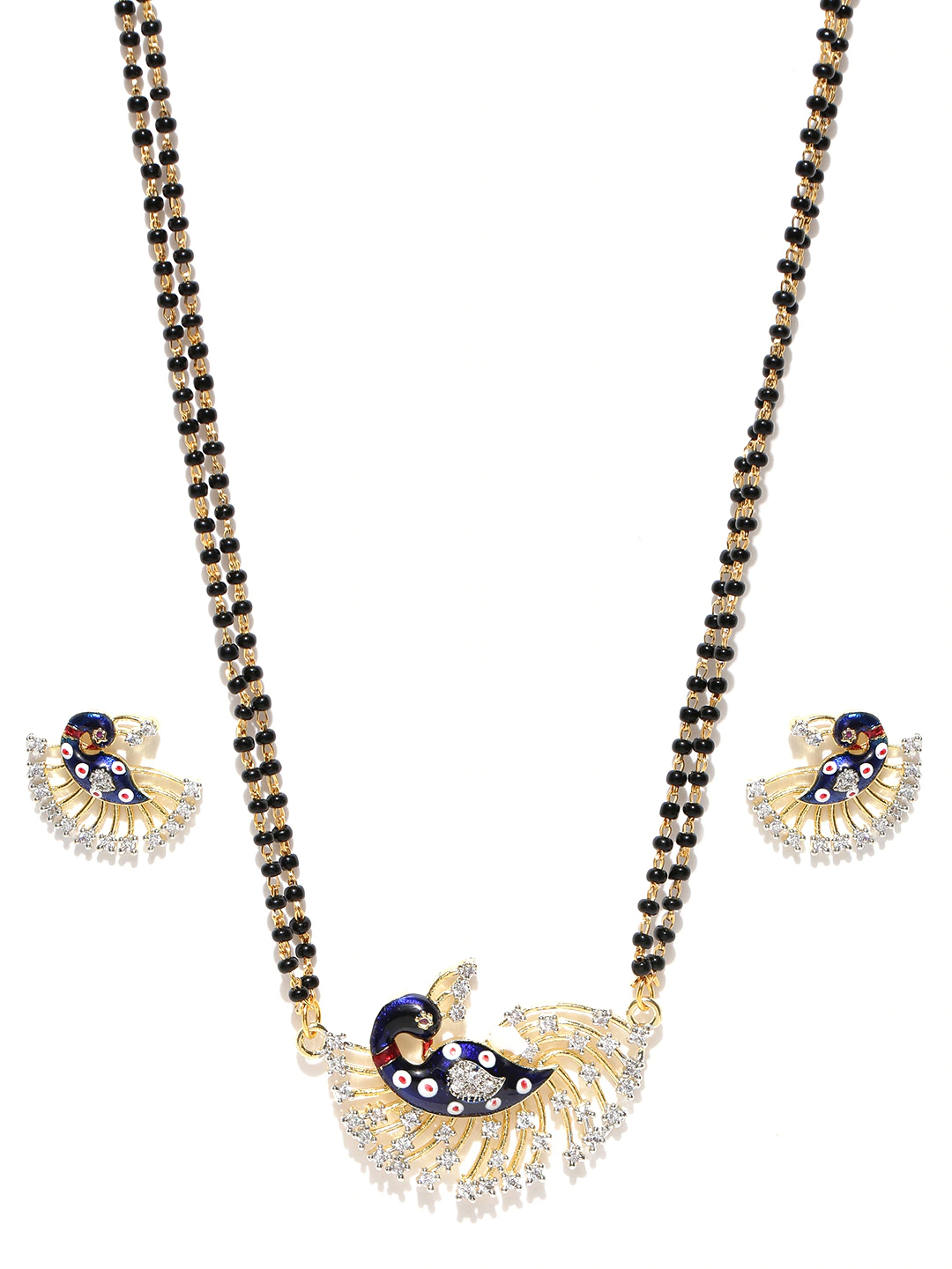 YouBella Women's Pride American Diamond Gold Plated Mangalsutra Pendant with Chain and Earrings for Women