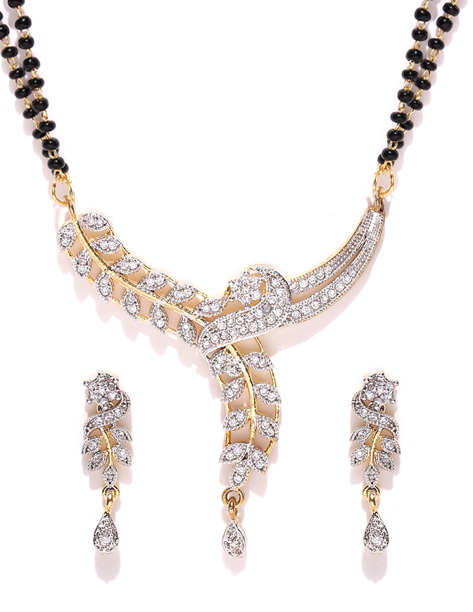 YouBella Women's Pride American Diamond Gold Plated Mangalsutra Pendant with Chain and Earrings for Women