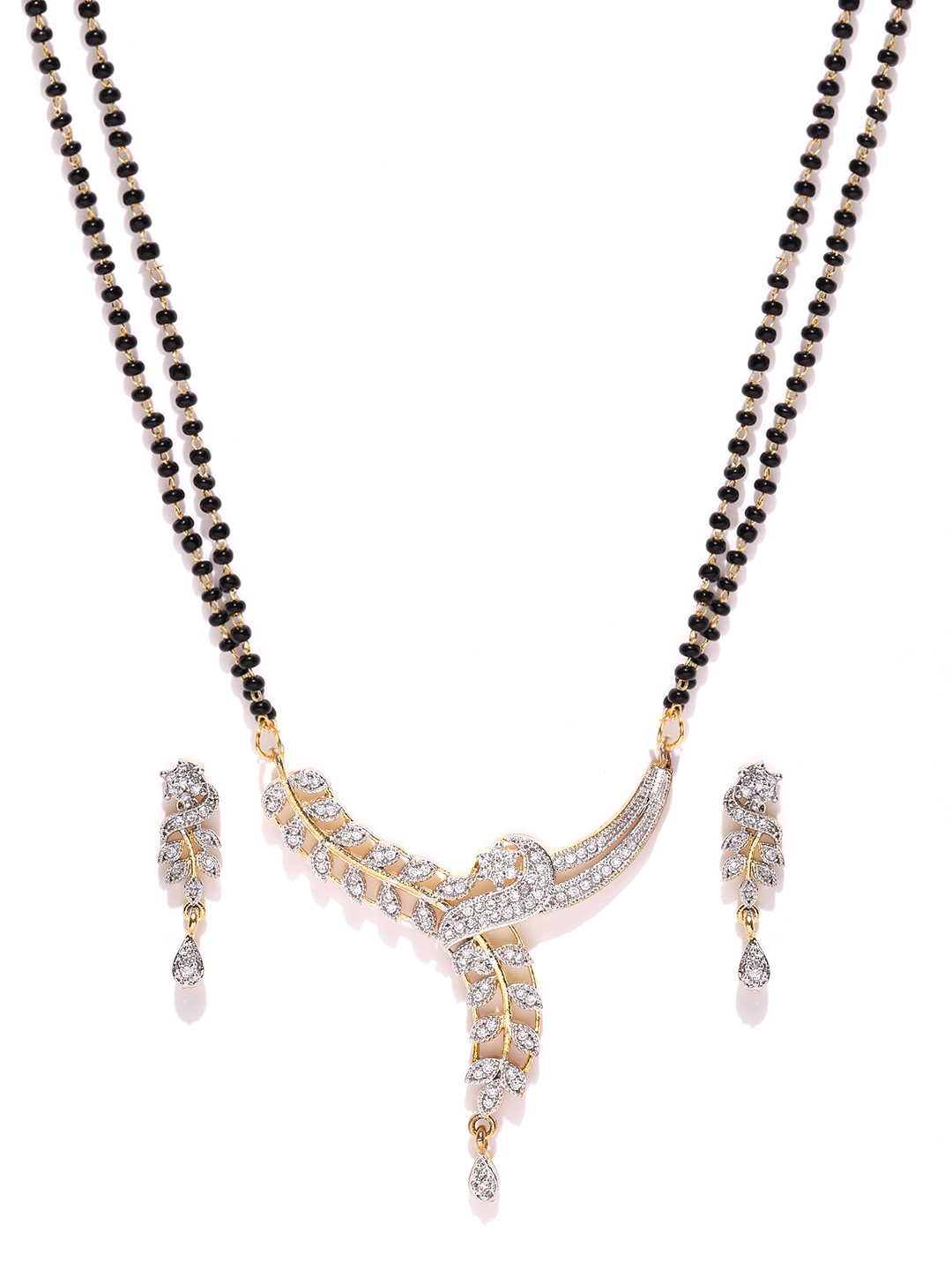 YouBella Women's Pride American Diamond Gold Plated Mangalsutra Pendant with Chain and Earrings for Women