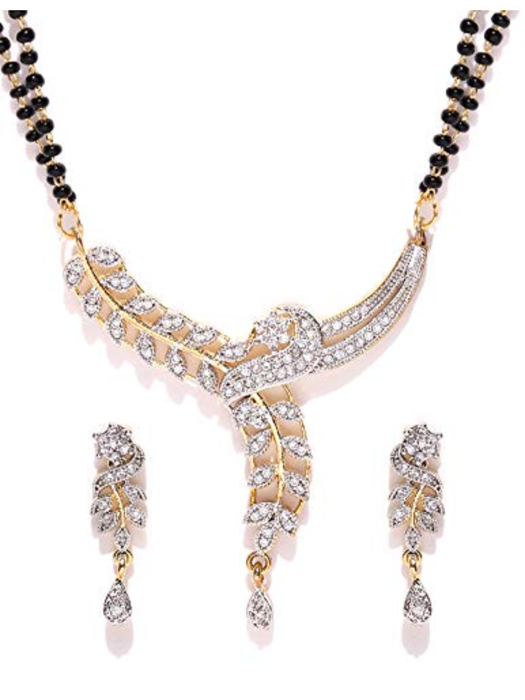 YouBella Women's Pride American Diamond Gold Plated Mangalsutra Pendant with Chain and Earrings for Women