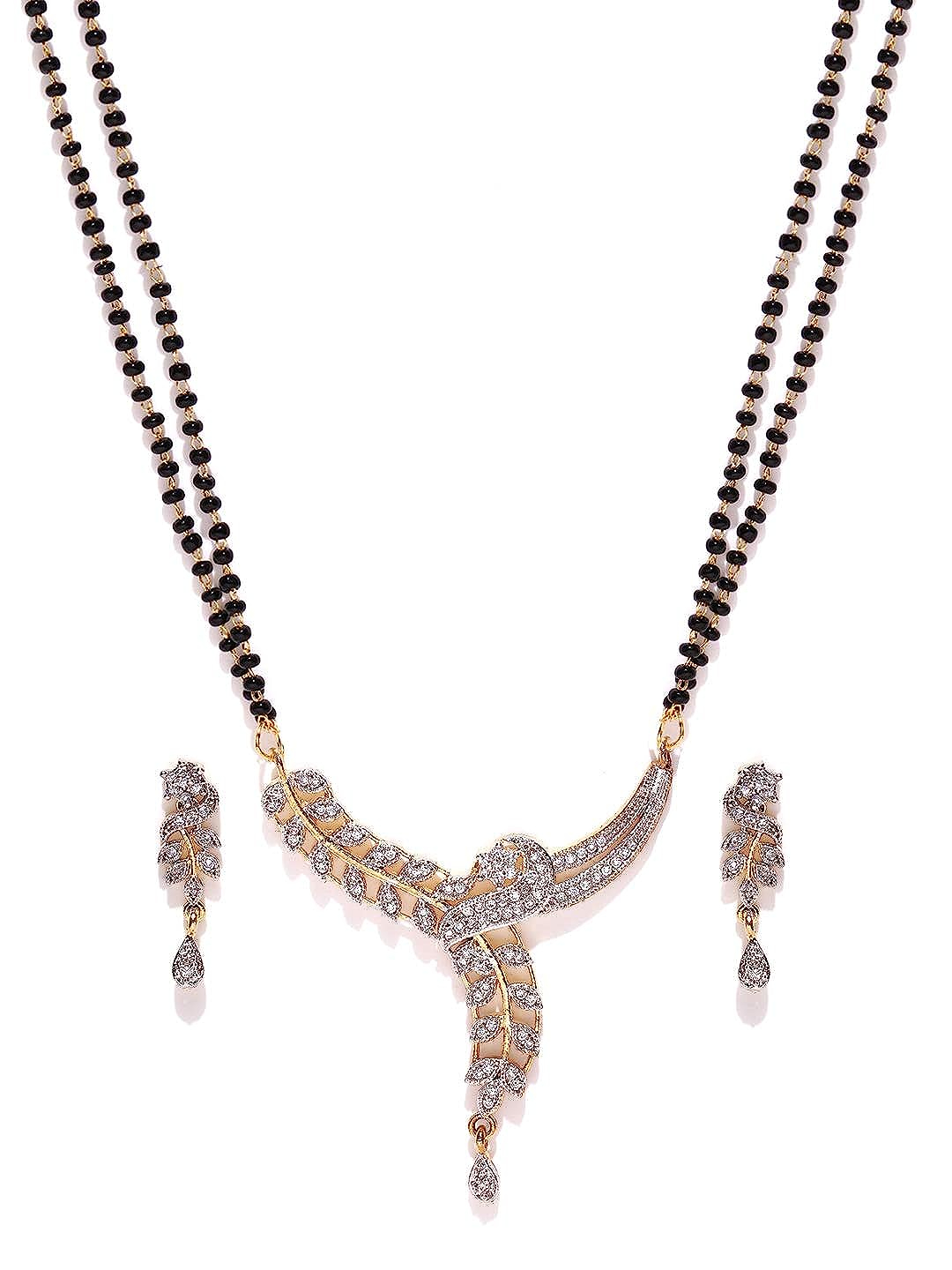 YouBella Women's Pride American Diamond Gold Plated Mangalsutra Pendant with Chain and Earrings for Women