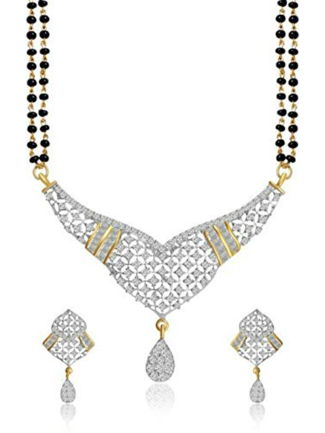 YouBella Women's Pride American Diamond Gold Plated Mangalsutra Pendant with Chain and Earrings for Women